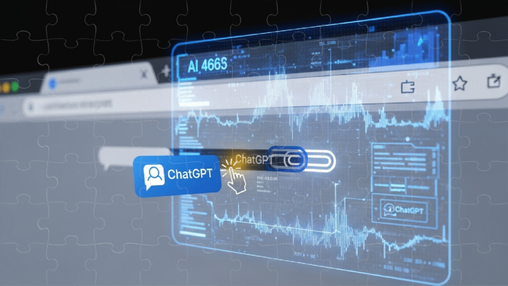 تصویر انتزاعی از هوش مصنوعی ادغام‌شده در مرورگر ChatGPT با خطوط داده و شبکه عصبی دیجیتال