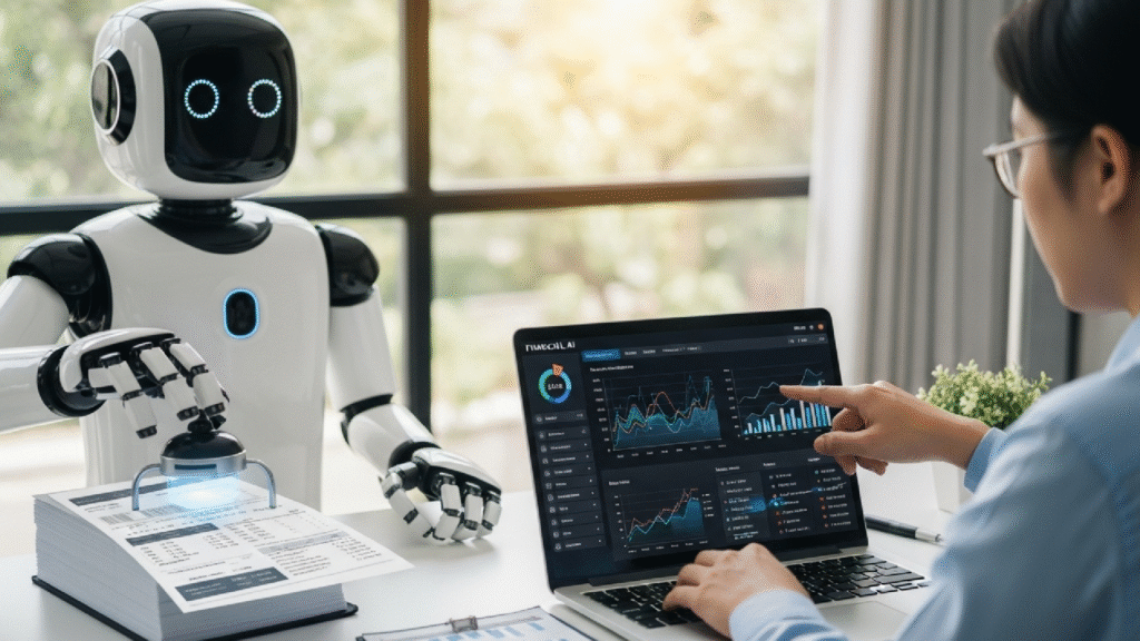 2️⃣ «کارشناس حسابداری در حال استفاده از فناوری هوش مصنوعی برای پردازش اطلاعات مالی» 