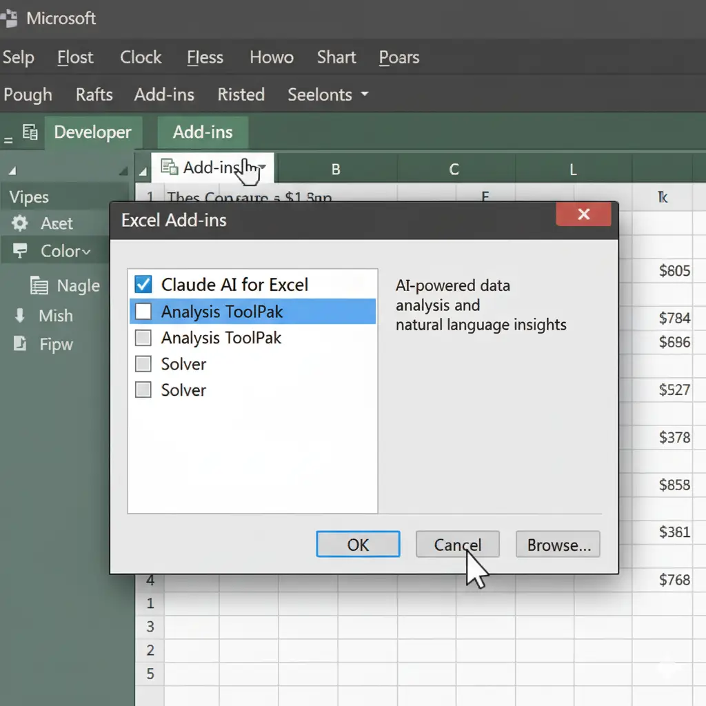 Step-by-step installation steps for the Claude add-in for Excel